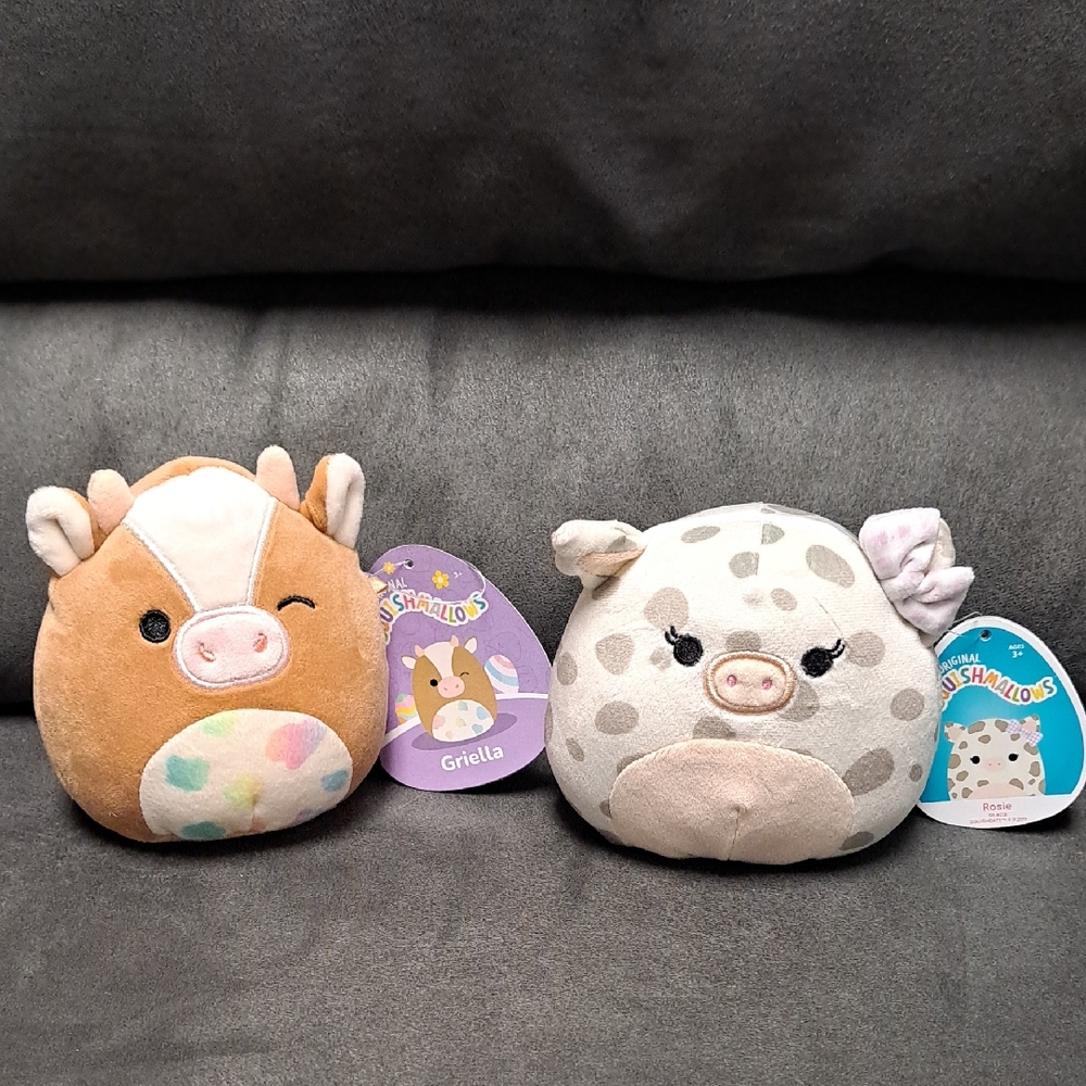 Squishmallows 4.5" Griella the Cow & 4.5" Rosie the Spotted Pig (Bundle Of 2).